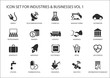 Business icons and symbols of various industries / business sectors like financial services industry, automotive, life sciences, resources industry, entertainment industry and high tech