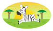 Running Zebra - Cute cartoon zebra is running in the wild. With stylized trees and a sun in the background. Eps10