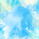 Watercolor painted background in light blue and white