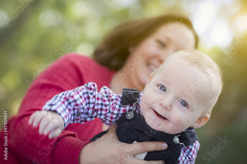 Little Baby Boy Having Fun With Mommy Outdoors Stock Photo Adobe Stock