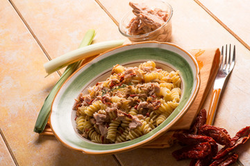 Wall Mural - pasta with tuna ragout and dried tomatoes