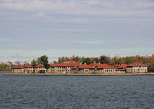 Ellis Island With Red Roof Administration Buildings