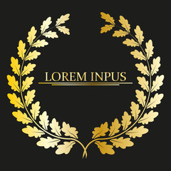 Wall Mural - oak wreath in gold color with space for text