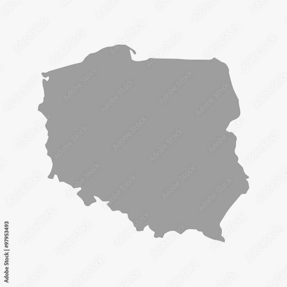 Map of Poland in gray on a white background - obrazy, fototapety, plakaty 