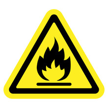 Fire Warning Sign In Yellow Triangle, Isolated On White Background. Flammable, Inflammable Substances Icon. Hazard Icon. Vector Illustration
