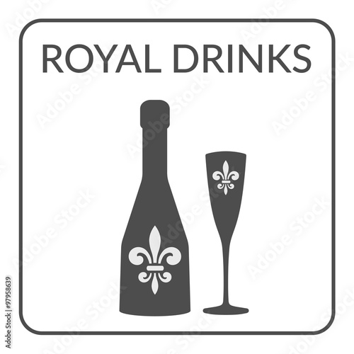Wine Menu Design Premium Wine List On White Background Logo For Cafe Coffee Shop Restaurant Winery Icon With A Bottle And Wineglass Service Concept Royal Fleur De Lis Vector Illustration Buy