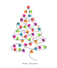 Wall Mural - Colorful Christmas tree made of light bulb new year greeting card vector