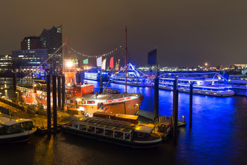 Wall Mural - hamburg harbor ships germany at night