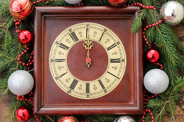 Christmas clock with winter decoration - 12 o' clock - midnight