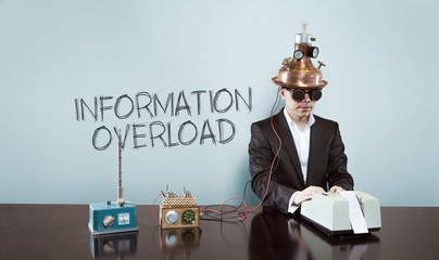 Wall Mural - Information overload concept with vintage businessman and calculator