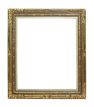 Vintage Golden Picture Frame Against White Background. Clipping Path Inside Outside Frame