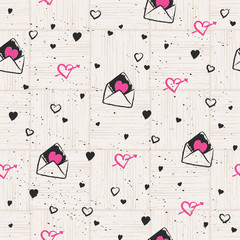Poster - seamless pattern with hearts and love letters