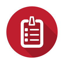 Flat Checklist Icon With Long Shadow On Red Circle