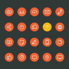 Poster - Different line style icons on color circles set. Social media