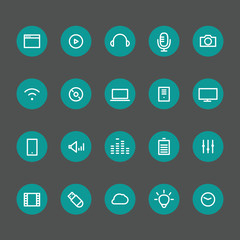 Poster - Different line style icons on color circles set. Technology