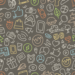 Poster - Different web interface doodle silhouettes seamless pattern. Car