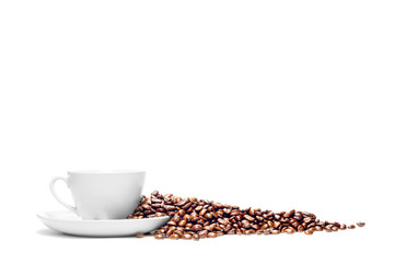 Wall Mural - Cup of coffee and coffee beans isolated on white background