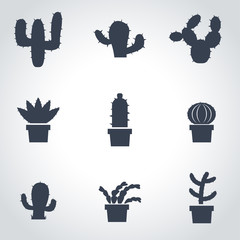 Wall Mural - Vector black cactus icon set. Сactus Icon Object, Сactus  Icon Picture, Сactus  Icon Image - stock vector