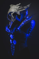 Cyber Blue LED lights armor made with plastics and lightweight m