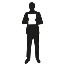 Man Holding White Board. Vector Silhouette
