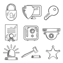 Fototapete - Security and safety sketched icons set