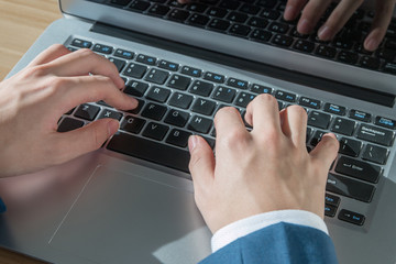 close-up computer typing