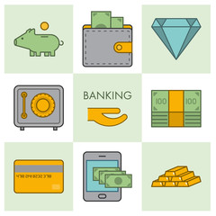 Wall Mural - Line banking icon set. Vector linear sign