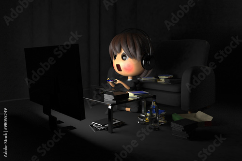 暗い部屋でゲームをして赤面する人物 Stock イラスト Adobe Stock