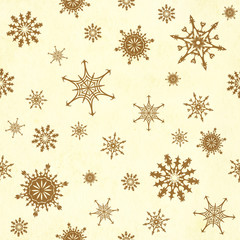 Wall Mural - Background of the old, soiled paper and snowflakes pattern