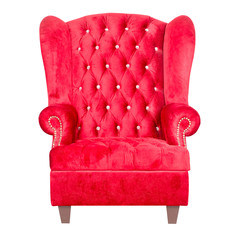 red leather armchair isolated on white.