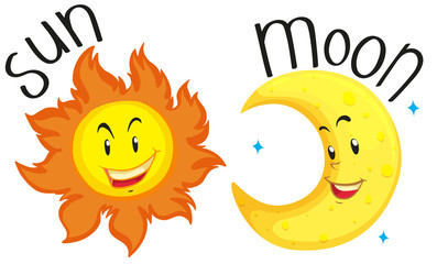 Wall Mural - Sun and moon with happy face