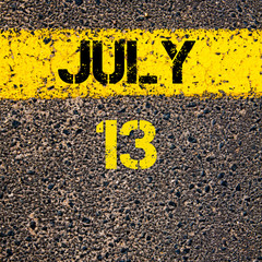 Wall Mural - 13 July calendar day over road marking yellow paint line