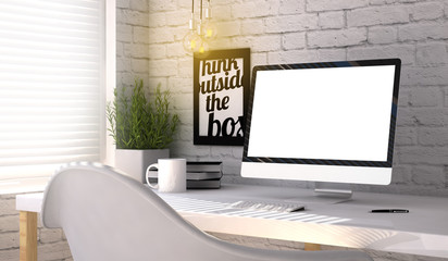 Wall Mural - stylish workplace with blank screen computer