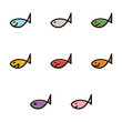Line icons set with flat design elements of fish smiley 