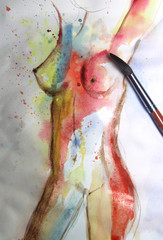 Poster - Beautiful watercolor picture of woman body