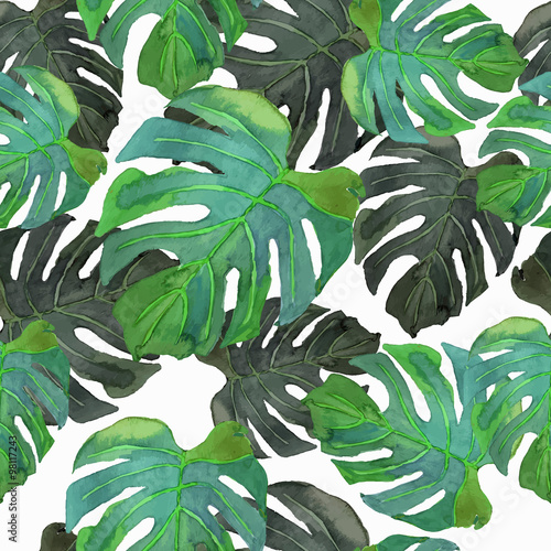 Foto-Kissen premium - Seamless pattern with palm leafs drawn watercolor. (von ZUBKOVA IULIIA)