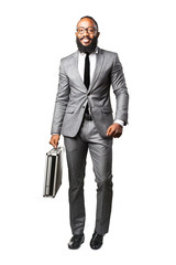 Wall Mural - full body business black man holding a suitcase