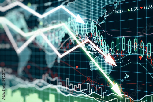 Fotomural Business chart with glowing arrows and world map