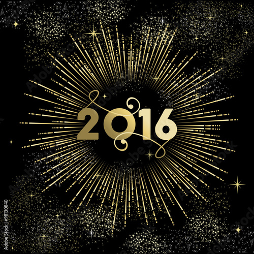 New Year 2016 gold firework greeting card Poster