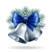 Silver Bells With Blue Ribbon. 