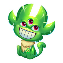 Illustration: The Fantastic Forest Green Skin Monster Boy Isolated On White Background. Realistic Fantastic Cartoon Style Character / Monster / Creature Design.