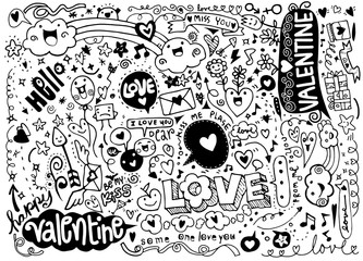 Wall Mural - valentine doodle set ,hand draw love element