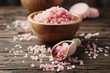 Concept of spa treatment with pink salt