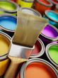 Paintbrush and multicolored paint cans