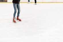 Stylish Happy Skater On A White Skating Rink In A City Center, H