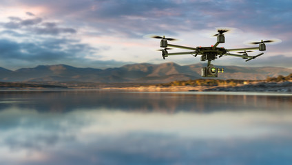 Drone flying in nature