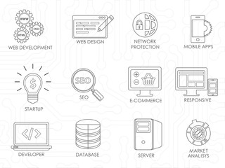 Fototapete - Programmer software developer thin line icons set isolated.