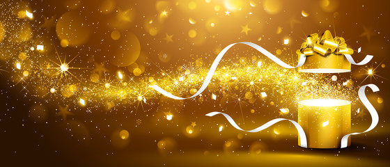 Wall Mural - golden box with stars and confetti