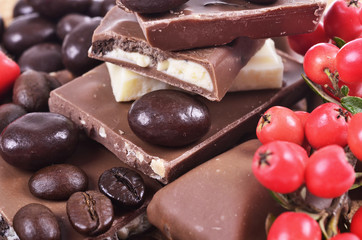 Wall Mural - chocolate with nuts in close-up.Selective focus