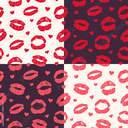 Obraz w ramie Set of seamless pattern with lips prints 